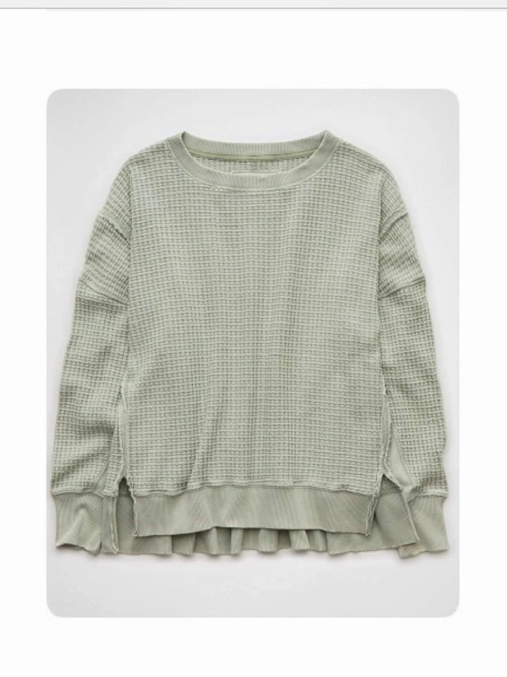American eagle Green Textured Layered-Hem Top
